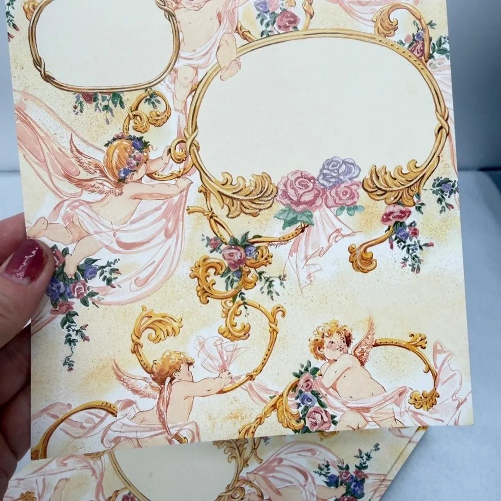 Cherub Stationery Set Folding VTG Angel Floral Gold Scroll Romantic Writing